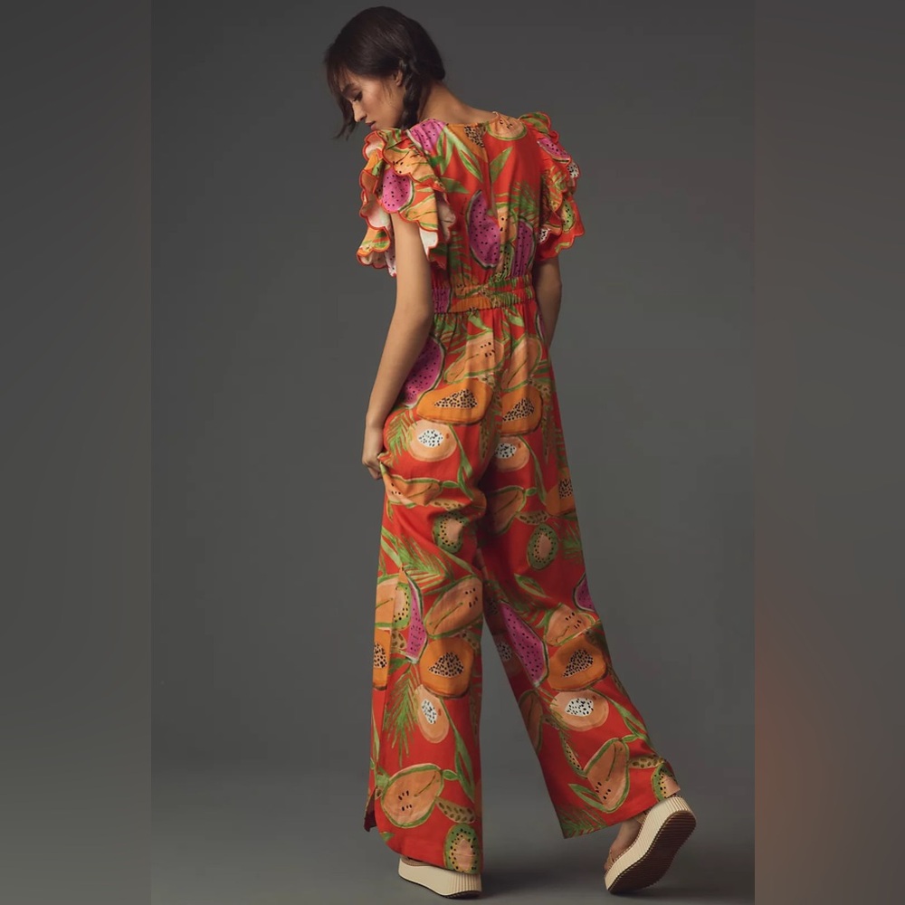 Farm Rio x Anthropologie Ruffle-Sleeve Deep-V Jumpsuit - Picture 3 of 8